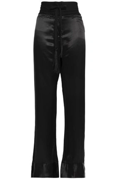 Ann Demeulemeester Woman Jersey-paneled Silk Wide-leg Trousers Black