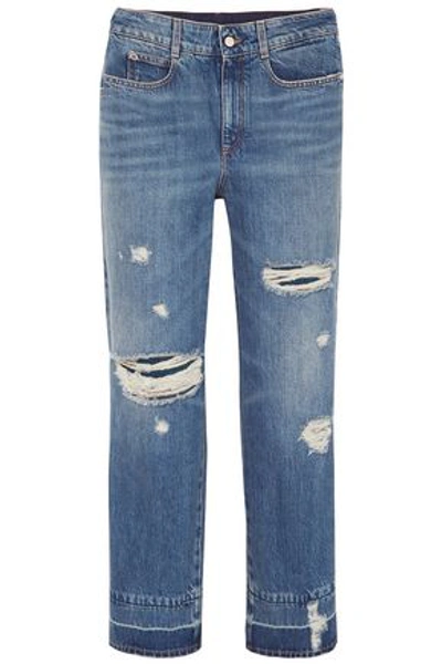 Stella Mccartney Woman Cropped Distressed High-rise Straight-leg Jeans Mid Denim