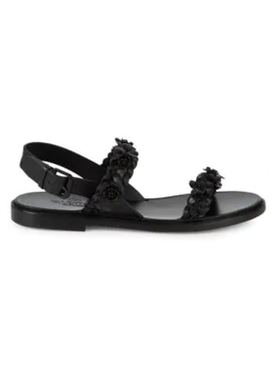 Valentino Garavani Rose-embellished Leather Sandals In Black