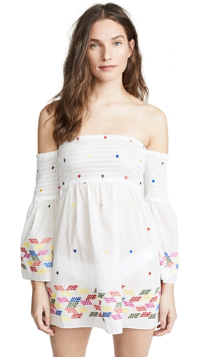 Milly Off-the-shoulder Rainbow Smocked Top In Multi