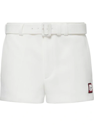 Prada Belted Jersey Logo Shorts In White