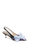 Prada Fabric & Leather Kitten-heel Slingback Pumps With Bow In Lilla Print