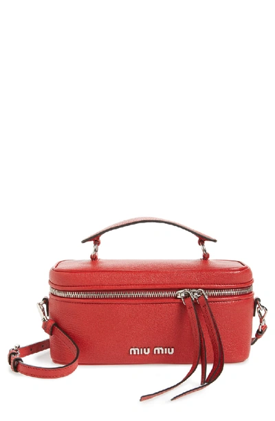 Miu Miu Madras Leather Mini Beauty Top Handle Bag In Fuoco