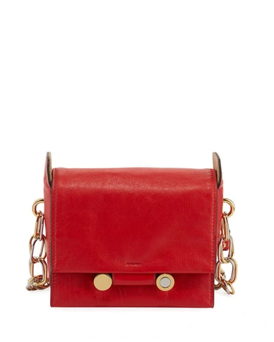 Marni Flap Leather Crossbody Bag In Orange/red