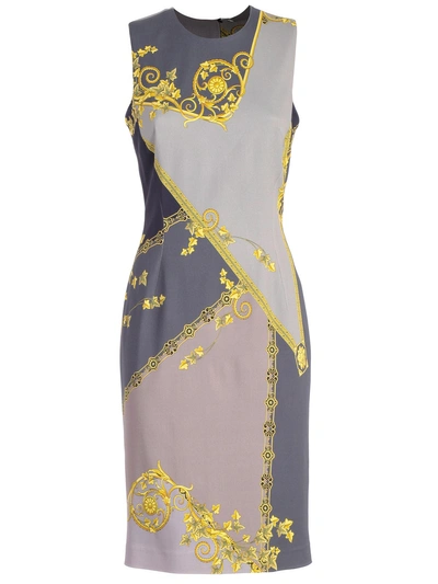 Versace Fitted Printed Dress In Grigio St