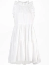 Ulla Johnson Tamsin Embroidered Ruffle Trim Midi Dress In White