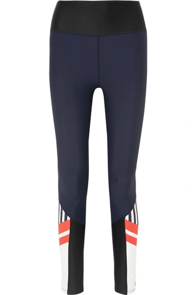 P.e Nation Versatile Womens Blue Contrast-panel Mid-rise Stretch-jersey Leggings In Navy