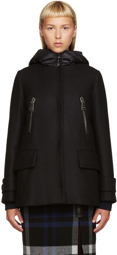 Moncler Black Wool Layered Coat | ModeSens