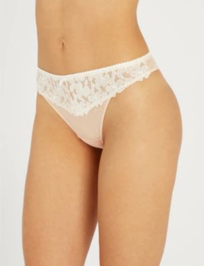 Aubade Hot Tanga Lace And Tulle Thong In Rose Dust