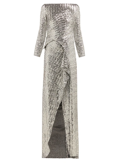 Roland Mouret Sarandon Sequinned Panelled Gown In Silver