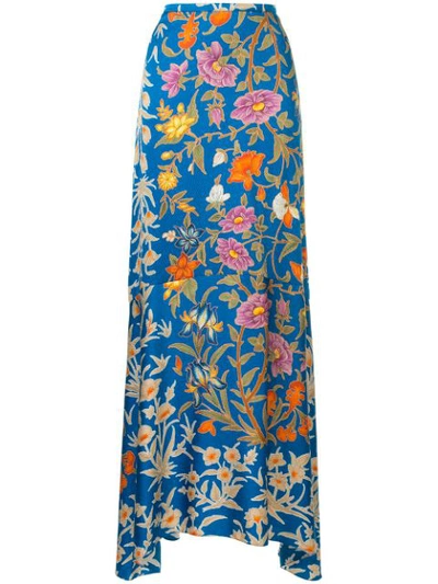 Peter Pilotto Botanical-print Hammered Silk-blend Maxi Skirt In Botanical Blue