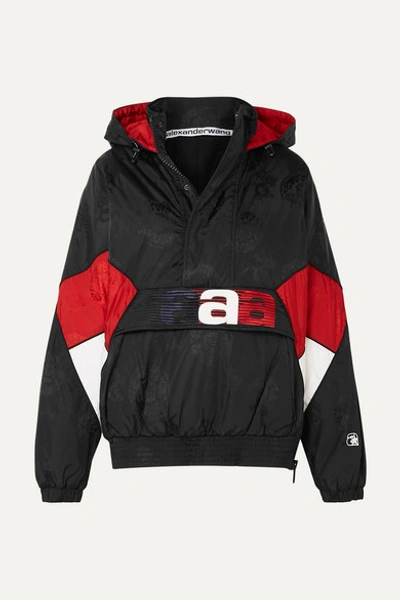 Alexander Wang 1/2 Zip Windbreaker Jacket With Embroidery In Black