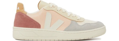 Veja V-10 Tricolor Suede Sneakers In Multico/rose/natural/gris