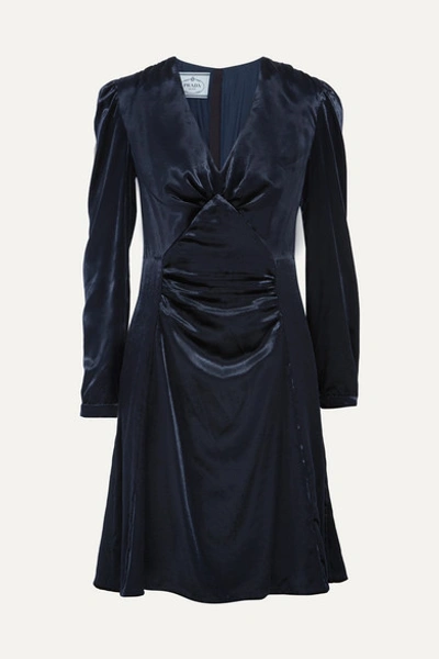 Prada Ruched Velvet Dress In Midnight Blue