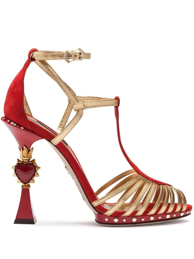 Dolce & Gabbana Sculpted-heel Bette Sandals In Red/gold