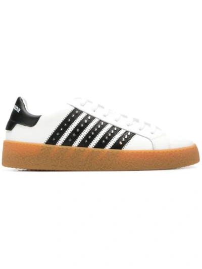 Dsquared2 Men's Studded Side-stripe Leather Low-top Sneakers In White