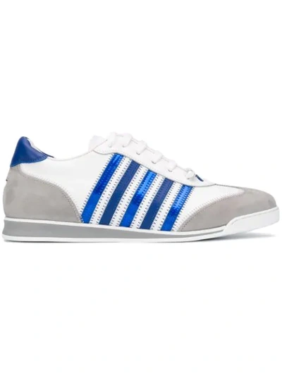Dsquared2 Men's Contrast-stripe Canvas & Leather Sneakers In White