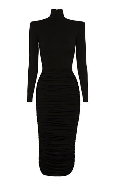 Alex Perry Fallon Ruched Jersey Midi Dress In Black