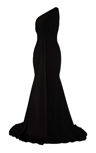 Alex Perry Hollis One Shoulder Satin Crepe Gown In Black