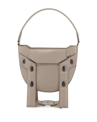 Christopher Belt Aerial Leather Framed Tote/hobo Bag With Stand In Taupe