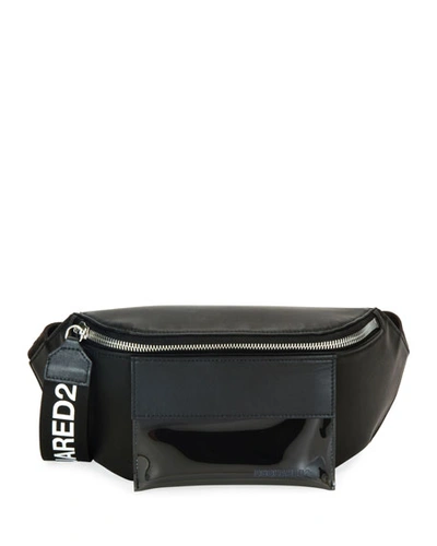 Dsquared2 Men's Canvas Belt Bag/fanny Pack W/ Logo-print Zip Pull In Black