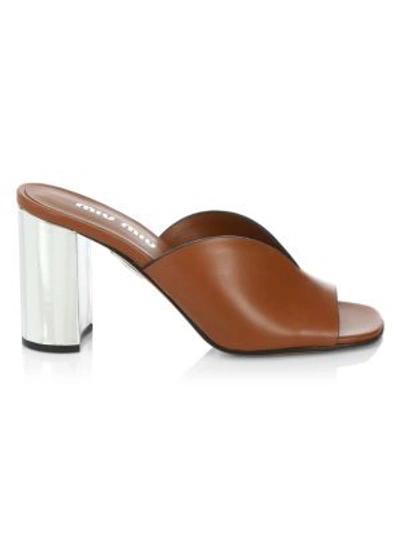 Miu Miu Women's City Mirror-heel Leather Mules In Brown