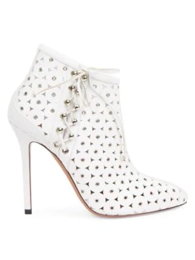 Alaïa Women's Lace-up Leather Cutout Booties In White