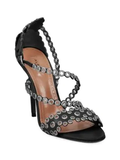 Alaïa Grommet Stiletto Leather Sandals In Black