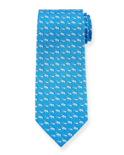 Ferragamo Elephants, Mice & Hearts Silk Classic Tie In Royal Blue