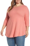 Bobeau Brushed Knit Babydoll Top In Coral