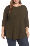 Bobeau Brushed Knit Babydoll Top In Military Green