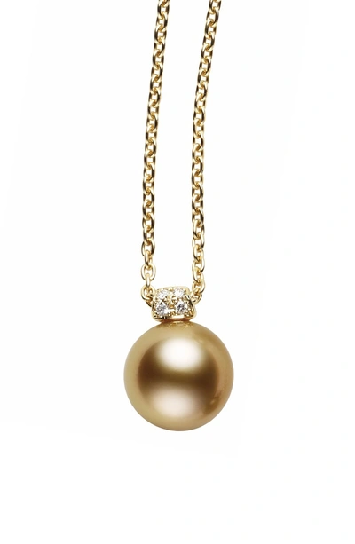Mikimoto Diamond & Golden South Sea Cultured Pearl Pendant Necklace In Yellow Gold/ Golden Pearl