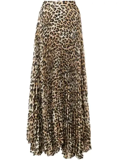 Alice And Olivia Katz Pleated Metallic Leopard-print Silk-blend Gauze Maxi Skirt In Brown