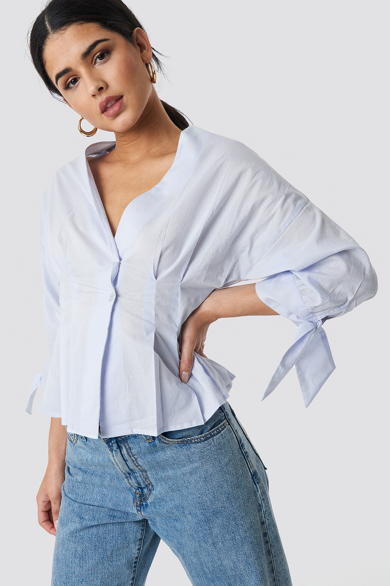 Na-kd Pleat Detail Front Button Top - Blue In Light Blue | ModeSens