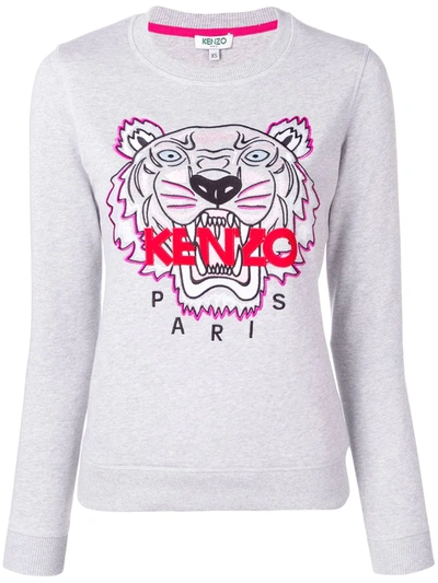 Kenzo Tiger-embroidered Cotton Sweatshirt In Grey