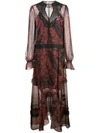 Coach Long Embellished Forest Floral Print Dress In Red - Size 0 In Dark Red