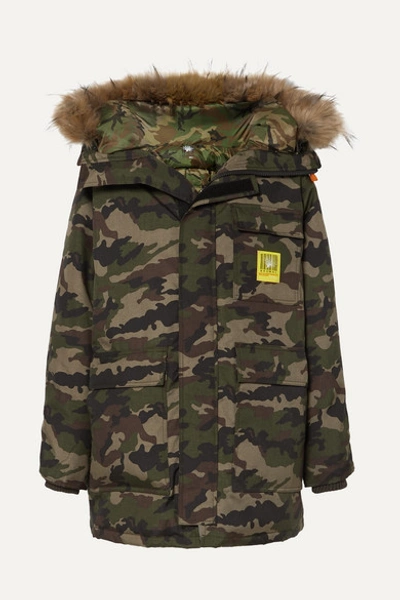 Brumal Hooded Faux Fur-trimmed Camouflage-print Shell Down Parka In Army Green