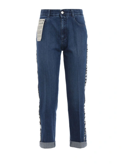 Stella Mccartney Logo Stripe Boyfriend Jeans In Dark Classic Blue