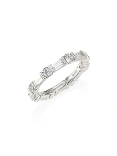 Adriana Orsini Rhodium-plated Silver Baguette & Round-cut Crystal Band Ring