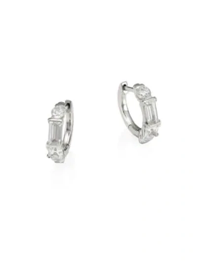 Adriana Orsini Sillvertone & Mixed-shape Cubic Zirconia Huggie Hoop Earrings In Rhodium