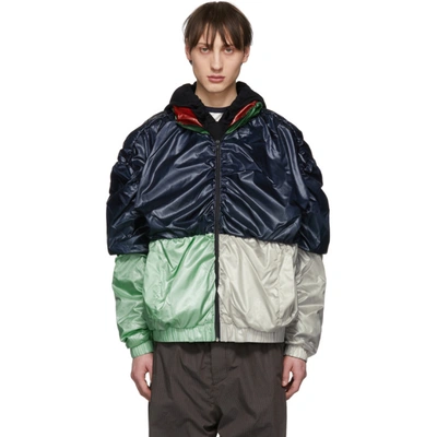 Y/project Draped Color Block Nylon Bomber In Blue