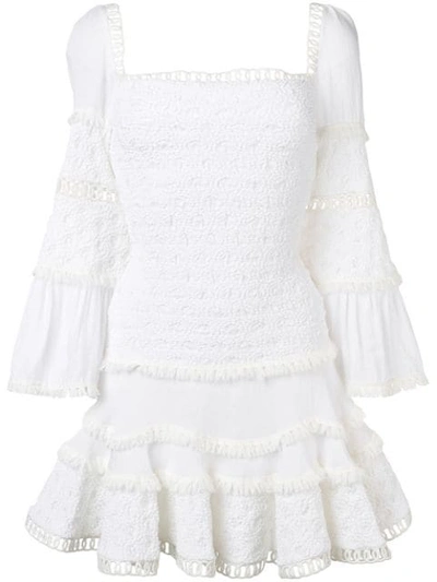Alexis Gianluca Fringe-trimmed Flared Stretch-cotton Mini Dress In White