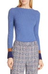 Hugo Boss Fadeline Blue Fantasy Ribbed Wool Sweater In Open Misc