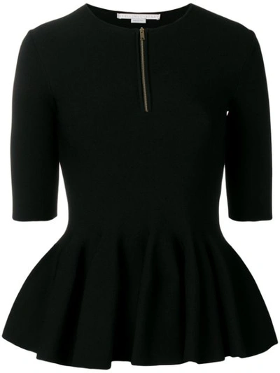 Stella Mccartney Short-sleeve Zip-front Peplum Top In Black