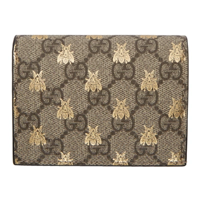 Gucci Gg Supreme Bees Card Case Wallet In 8319 Tan