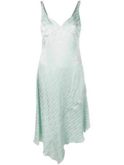 Off-white Asymmetric Open-back Satin-jacquard Midi Dress In Green