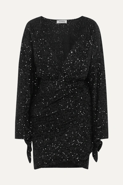 Attico Convertible Sequined Tulle Mini Dress In Black