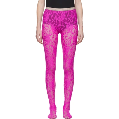 Gucci Pink Lace Tights In 5500 Magent