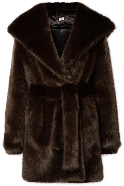 A Perdifiato Melody Hooded Faux Fur Coat In Dark Brown