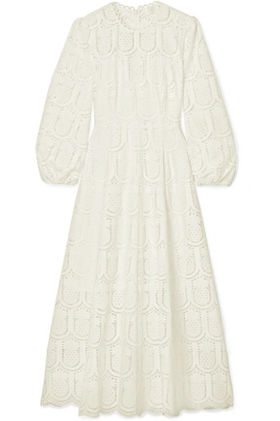 Zimmermann Wayfarer Broderie Anglaise Cotton Midi Dress In White